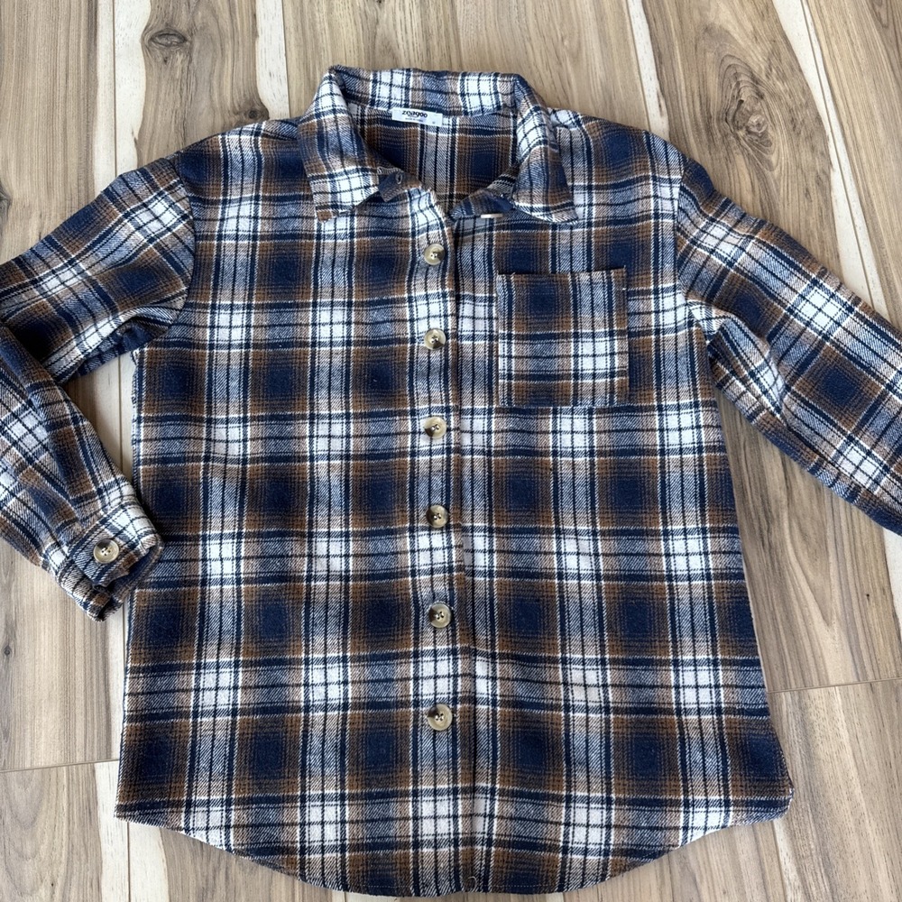 Zeagoo Plaid Flannel  Button Down Long‎ Sleeve Coat Blue M Warm Fall